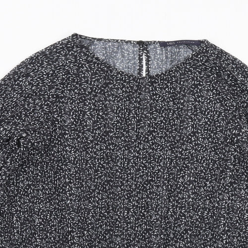 Marks and Spencer Womens Black Geometric Polyester Basic Blouse Size 10 Round Neck