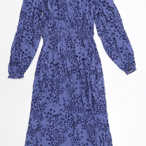 Per Una Womens Blue Geometric Viscose Maxi Size 10 V-Neck Pullover - Elastic Waist