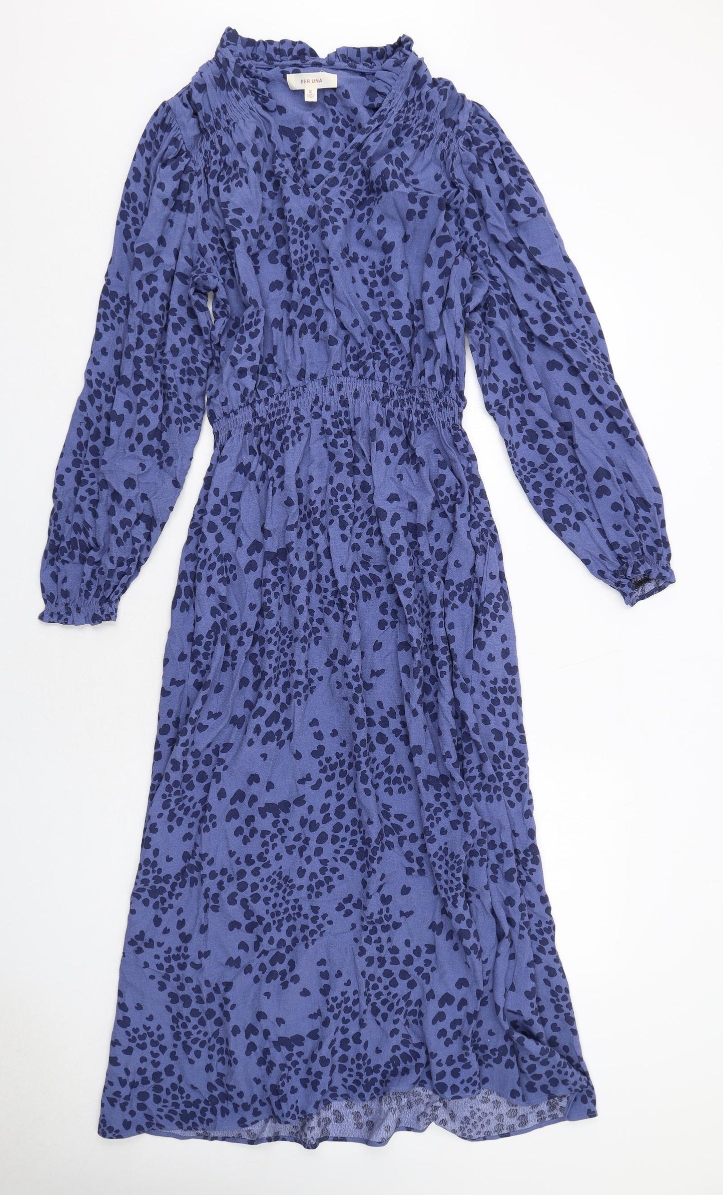 Per Una Womens Blue Geometric Viscose Maxi Size 10 V-Neck Pullover - Elastic Waist