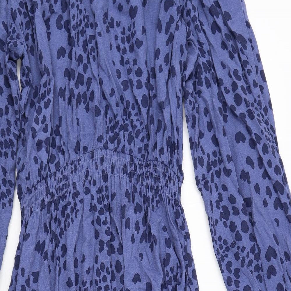 Per Una Womens Blue Geometric Viscose Maxi Size 10 V-Neck Pullover - Elastic Waist