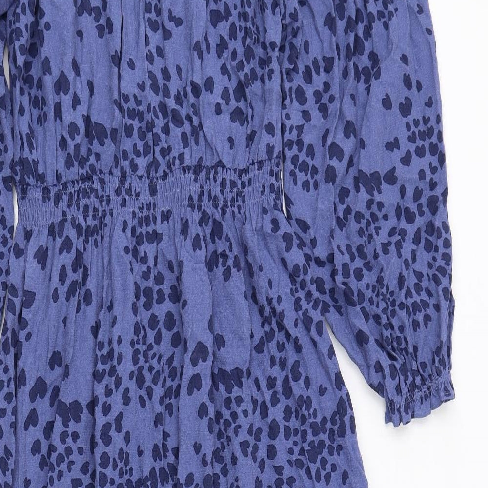 Per Una Womens Blue Geometric Viscose Maxi Size 10 V-Neck Pullover - Elastic Waist