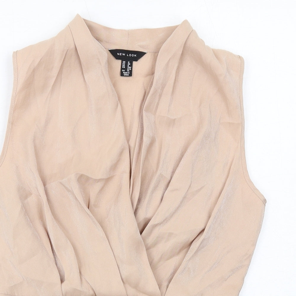 New Look Womens Beige Viscose Basic Tank Size 12 V-Neck