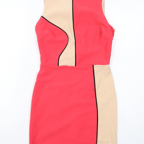 River Island Womens Pink Colourblock Polyester Shift Size 8 Round Neck Zip