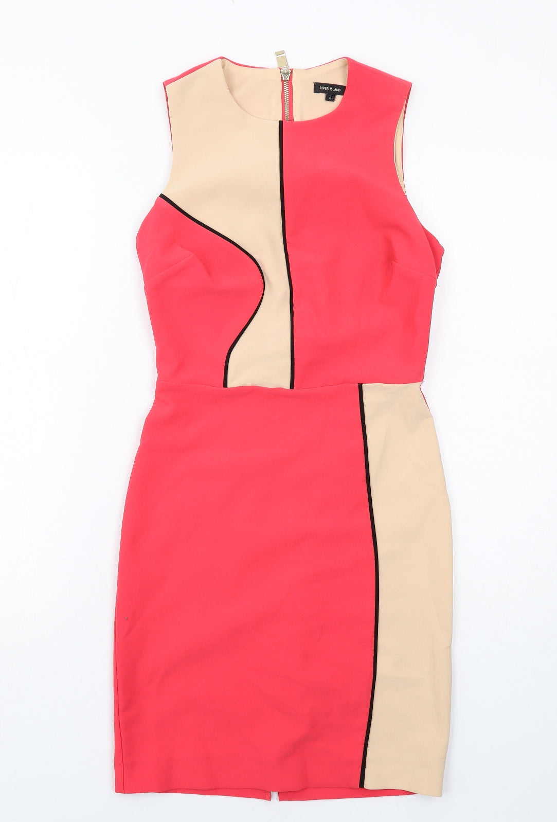 River Island Womens Pink Colourblock Polyester Shift Size 8 Round Neck Zip