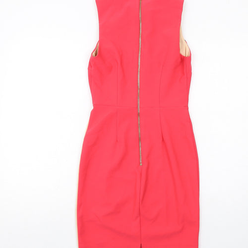 River Island Womens Pink Colourblock Polyester Shift Size 8 Round Neck Zip