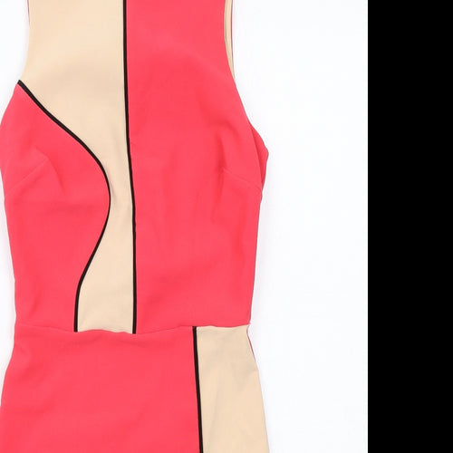River Island Womens Pink Colourblock Polyester Shift Size 8 Round Neck Zip