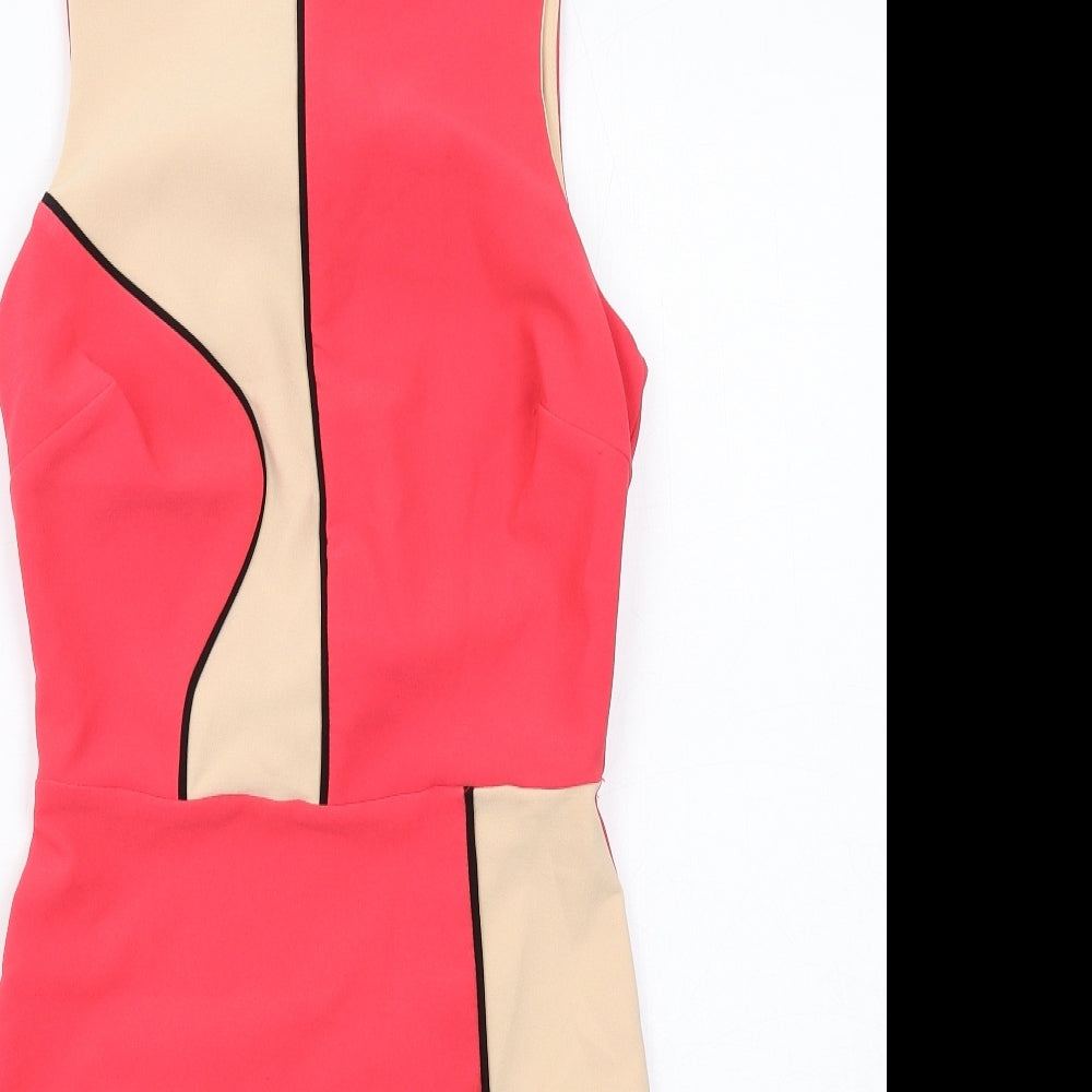 River Island Womens Pink Colourblock Polyester Shift Size 8 Round Neck Zip