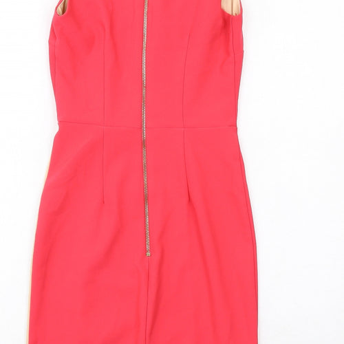 River Island Womens Pink Colourblock Polyester Shift Size 8 Round Neck Zip
