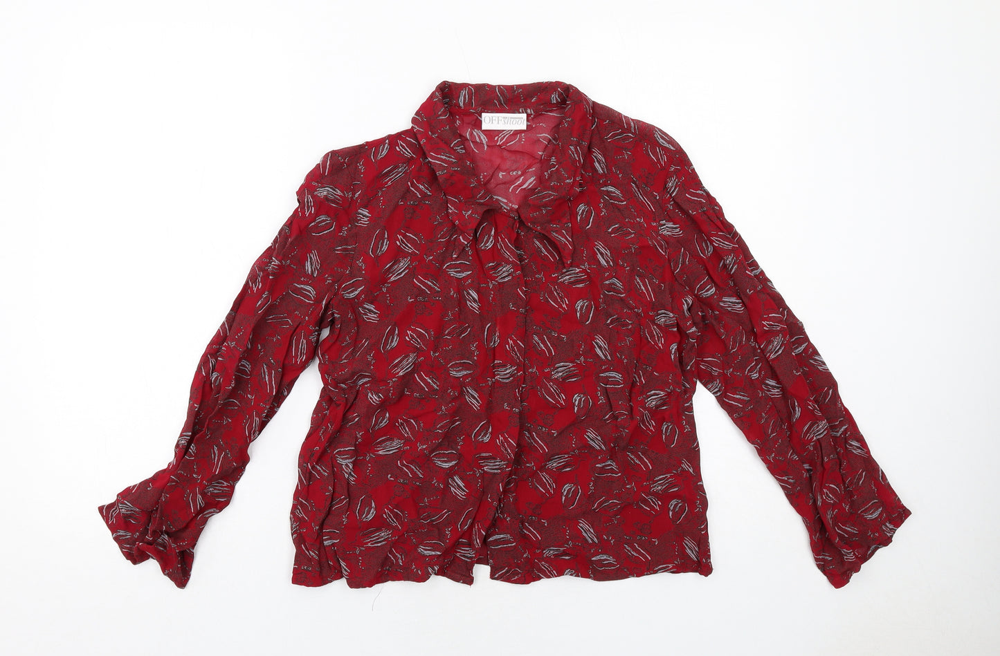 Off Shoot Womens Red Geometric Viscose Basic Button-Up Size S Collared