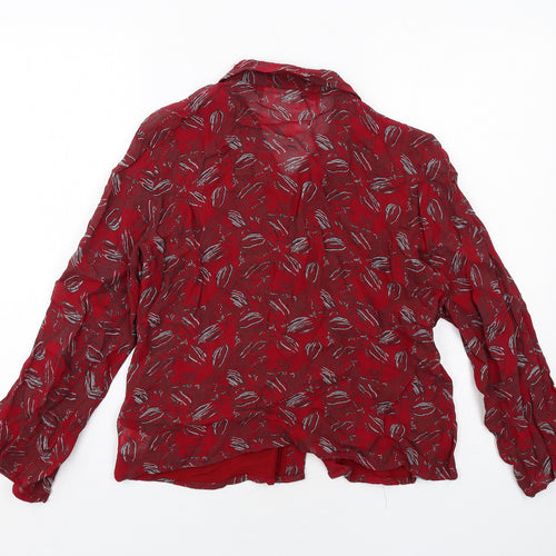 Off Shoot Womens Red Geometric Viscose Basic Button-Up Size S Collared