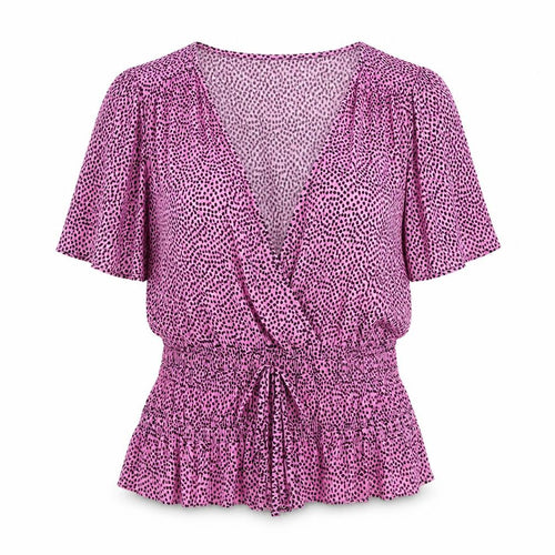 Pull&Bear Womens Pink Polka Dot Polyester Basic T-Shirt Size M V-Neck
