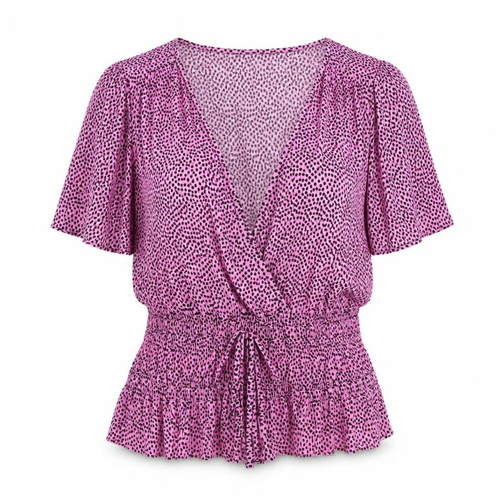 Pull&Bear Womens Pink Polka Dot Polyester Basic T-Shirt Size M V-Neck