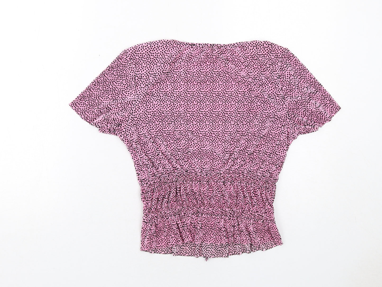 Pull&Bear Womens Pink Polka Dot Polyester Basic T-Shirt Size M V-Neck