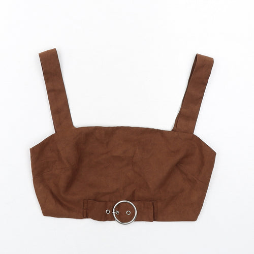 PRETTYLITTLETHING Womens Brown Polyester Cropped Tank Size 6 Square Neck