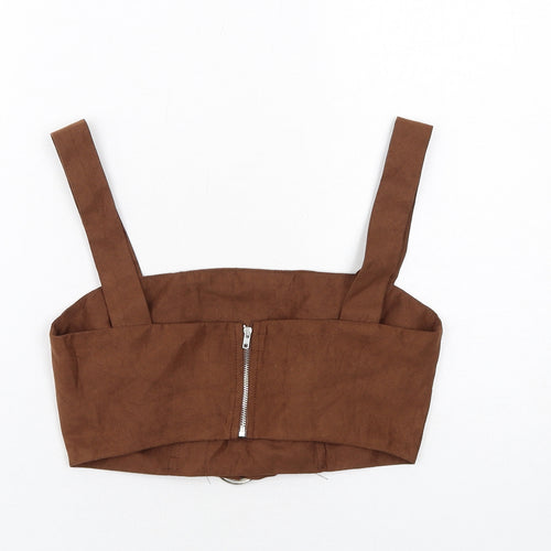 PRETTYLITTLETHING Womens Brown Polyester Cropped Tank Size 6 Square Neck