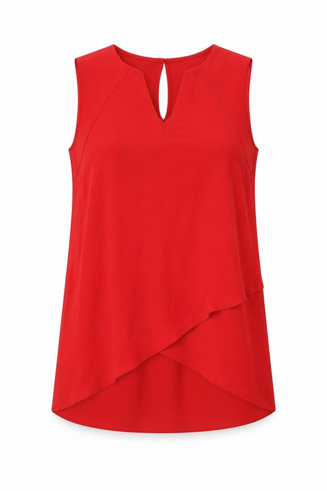 Front view of Julien Macdonald women’s red polyester basic blouse, size UK 12, v-neck