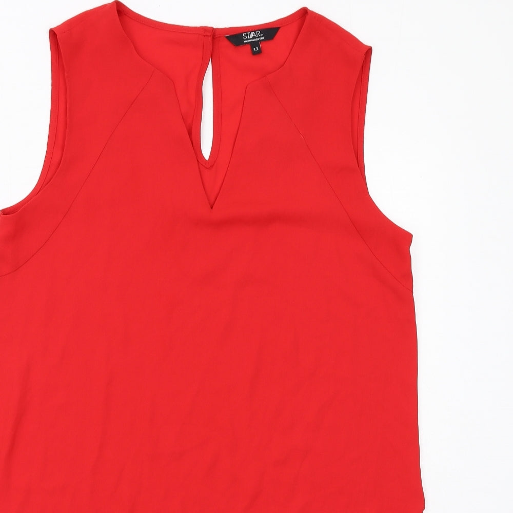 Julien Macdonald Womens Red Polyester Basic Blouse Size 12 V-Neck