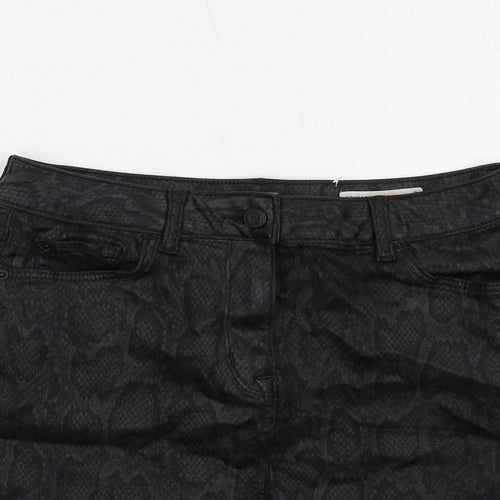 Marks and Spencer Womens Black Animal Print Cotton A-Line Skirt Size 8 Zip - Snakeskin Pattern