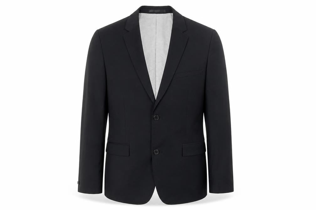 Front view of Ventuno 21 men’s black polyester jacket suit jacket, size 38, regular