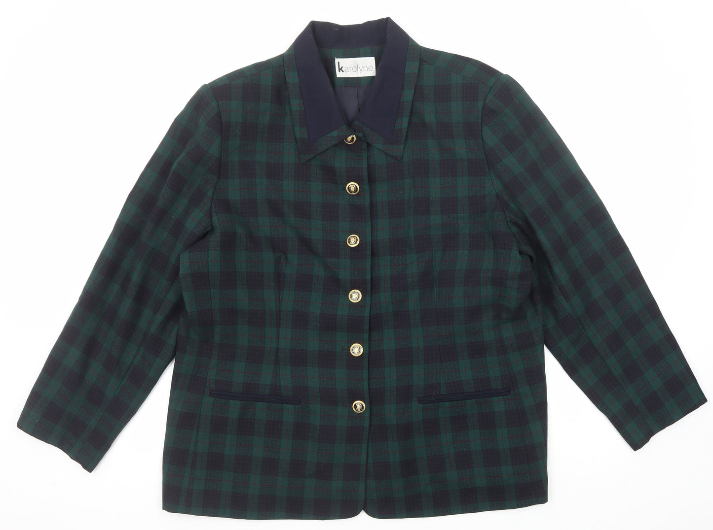 Karolyne Womens Green Geometric Jacket Size 16 Button