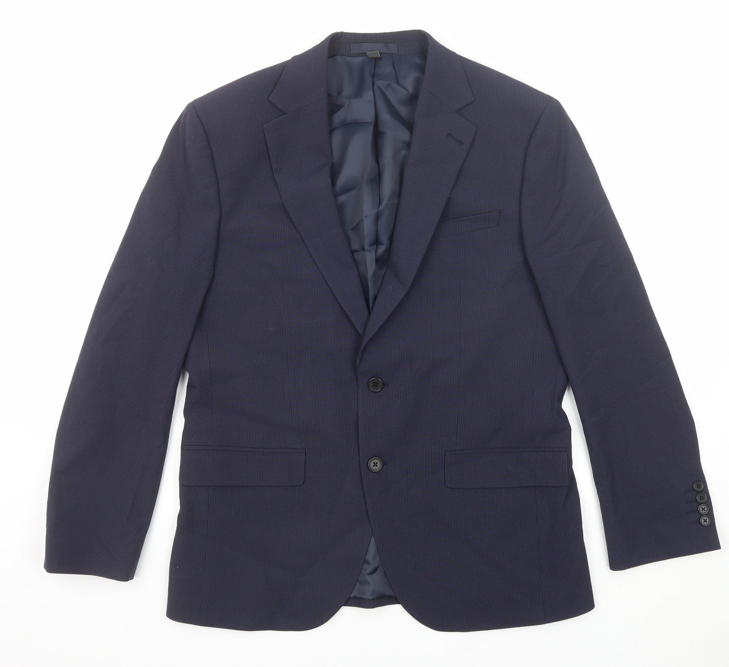 Marks and Spencer Mens Blue Striped Polyester Jacket Suit Jacket Size 38 Regular