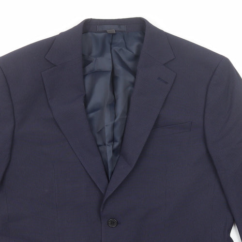 Marks and Spencer Mens Blue Striped Polyester Jacket Suit Jacket Size 38 Regular