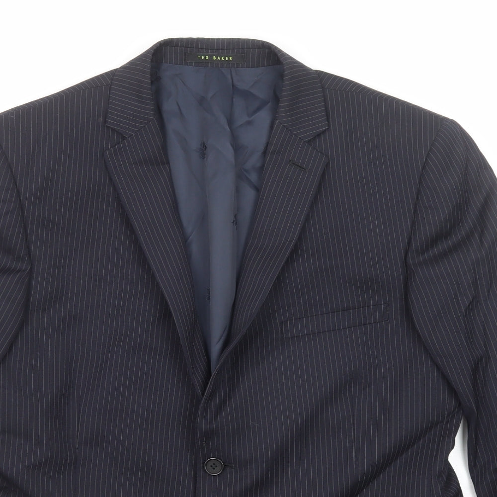 Ted Baker Mens Blue Striped Wool Jacket Suit Jacket Size 42 Regular