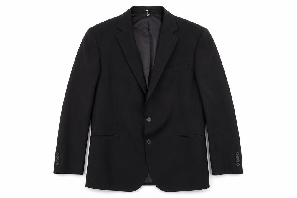 Front view of Marks & Spencer men’s black polyester jacket suit jacket, size 42, regular