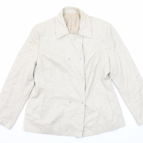 Steilmann Womens Beige Geometric Jacket Blazer Size 16 Snap