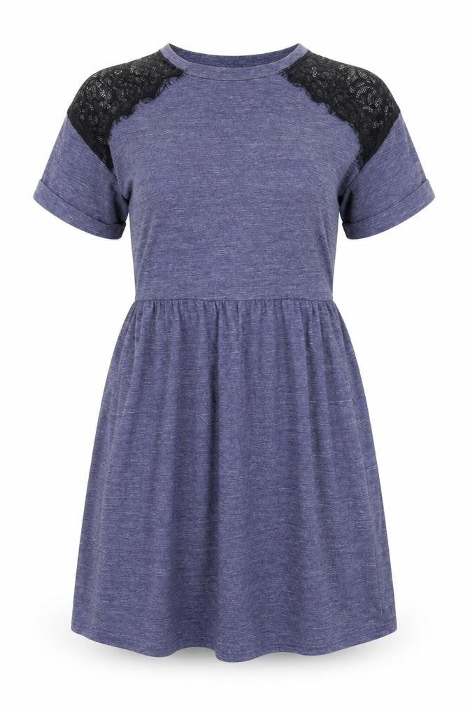 Front view of Topshop women’s purple polyamide a-line, size UK 10, round neck pullover - lace details