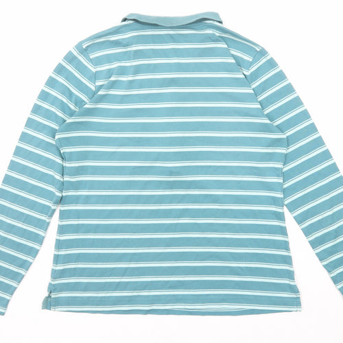 Lands' End Mens Blue Striped Cotton Polo Size M Collared Button