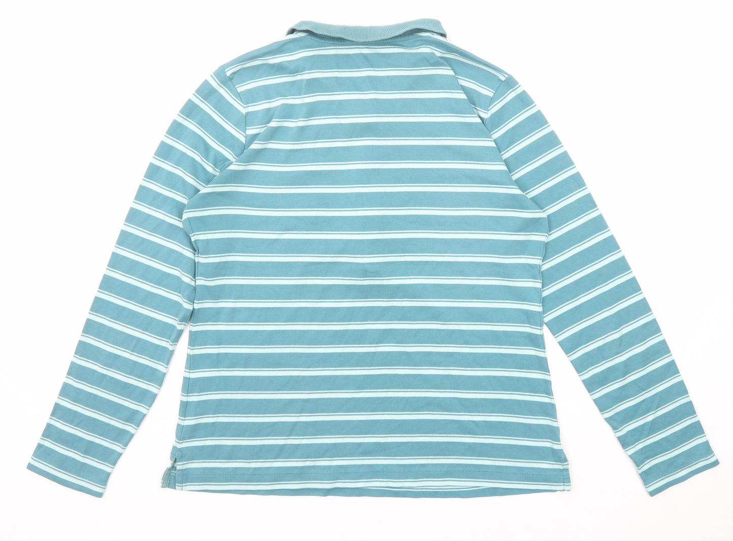 Lands' End Mens Blue Striped Cotton Polo Size M Collared Button