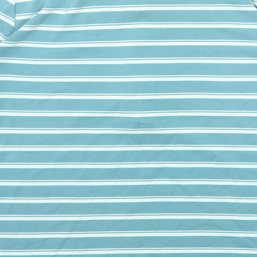 Lands' End Mens Blue Striped Cotton Polo Size M Collared Button