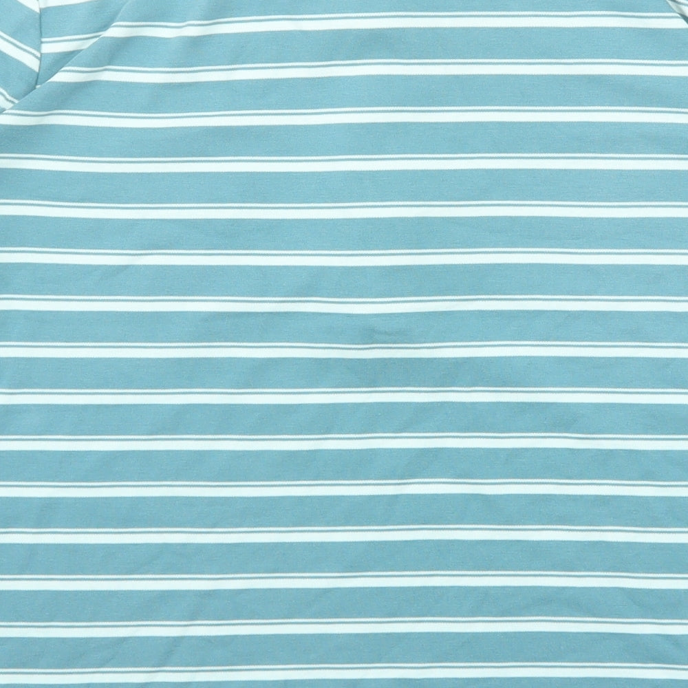 Lands' End Mens Blue Striped Cotton Polo Size M Collared Button