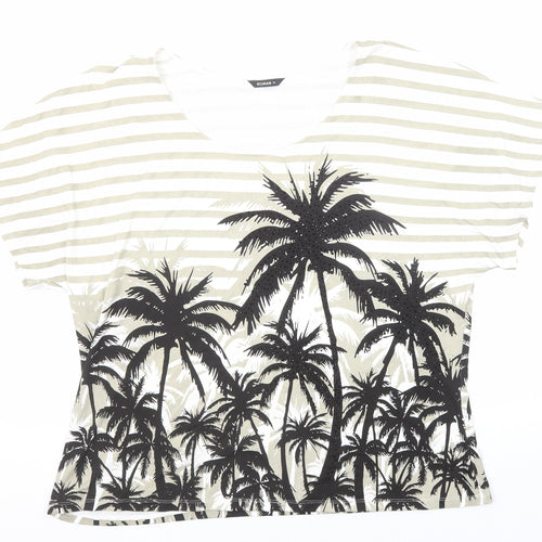 Roman Womens Beige Striped Viscose Basic T-Shirt Size 20 Round Neck - Palm Tree