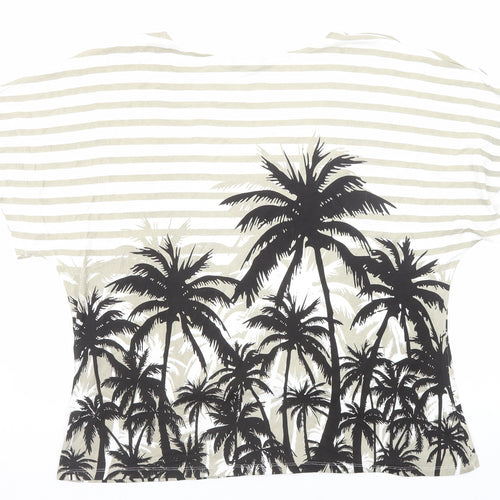 Roman Womens Beige Striped Viscose Basic T-Shirt Size 20 Round Neck - Palm Tree