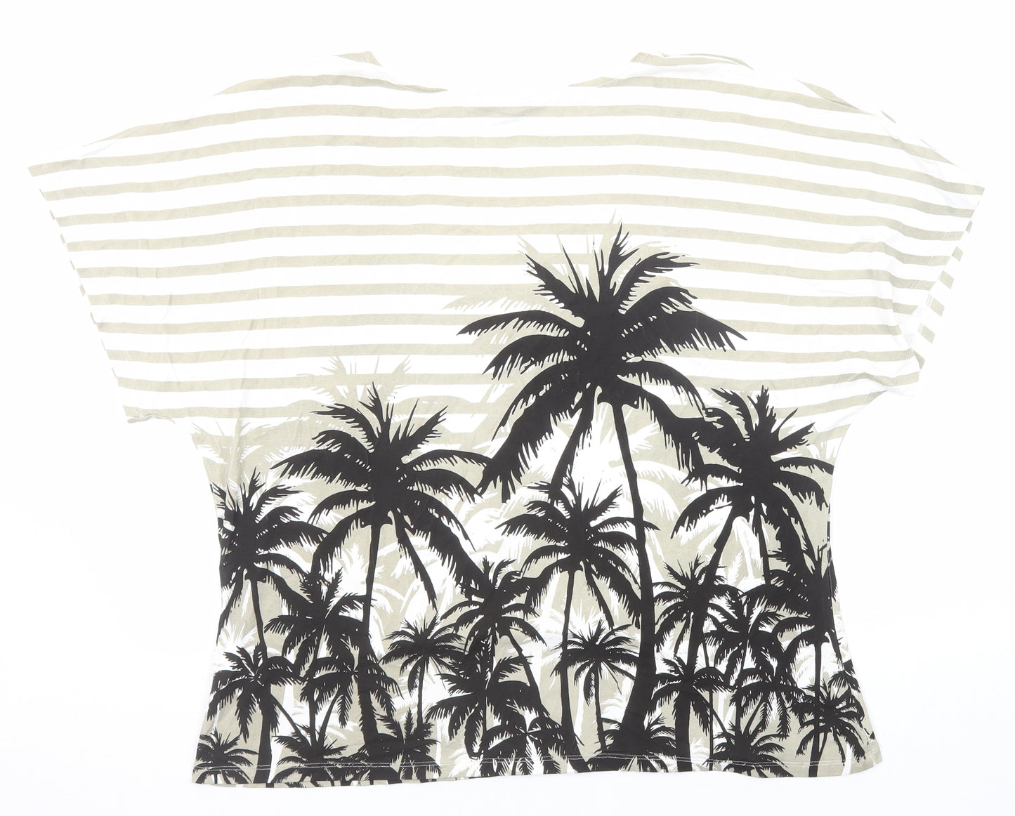 Roman Womens Beige Striped Viscose Basic T-Shirt Size 20 Round Neck - Palm Tree