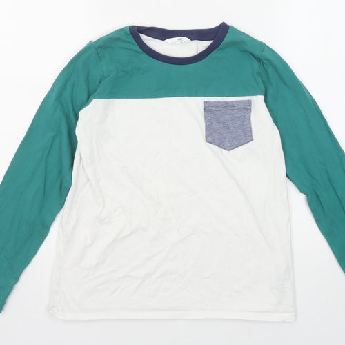 Marks and Spencer Boys Green Colourblock Cotton Basic T-Shirt Size 11-12 Years Round Neck Pullover