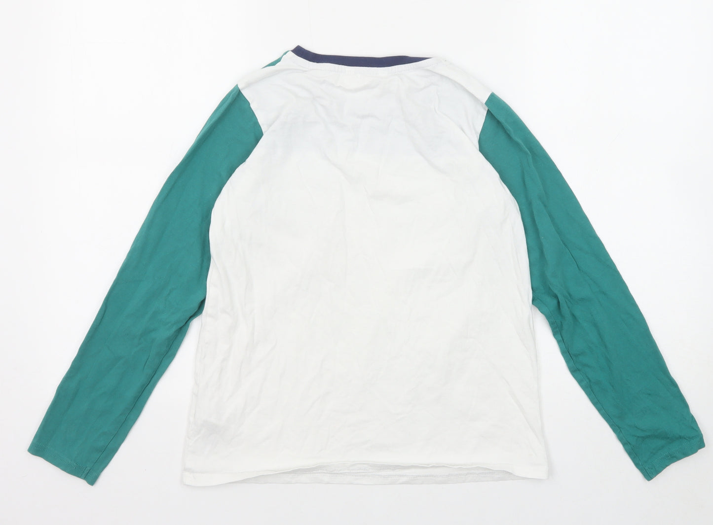 Marks and Spencer Boys Green Colourblock Cotton Basic T-Shirt Size 11-12 Years Round Neck Pullover