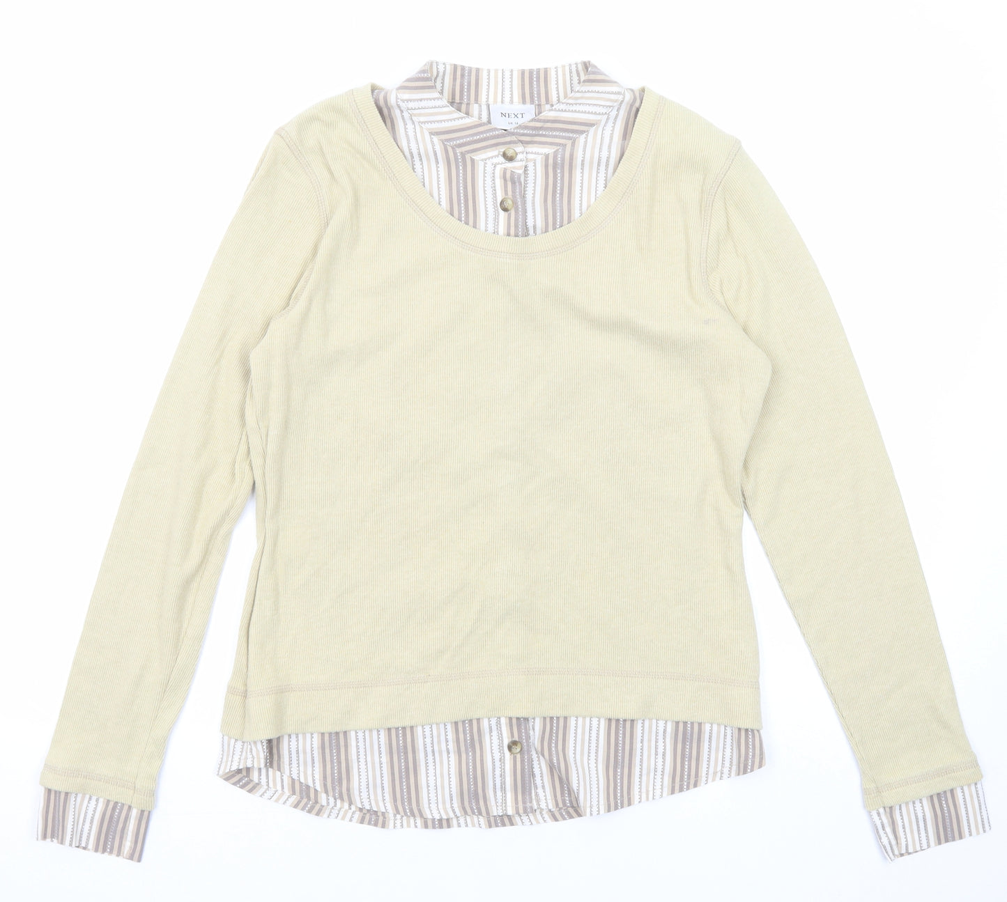 NEXT Womens Beige Cotton Basic T-Shirt Size 14 Round Neck - Shirt Insert
