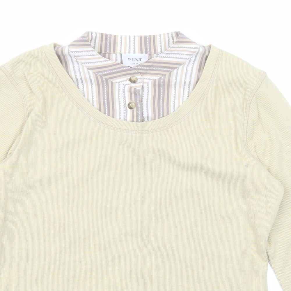 NEXT Womens Beige Cotton Basic T-Shirt Size 14 Round Neck - Shirt Insert