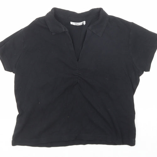 M&Co Womens Black Cotton Basic Polo Size M Collared