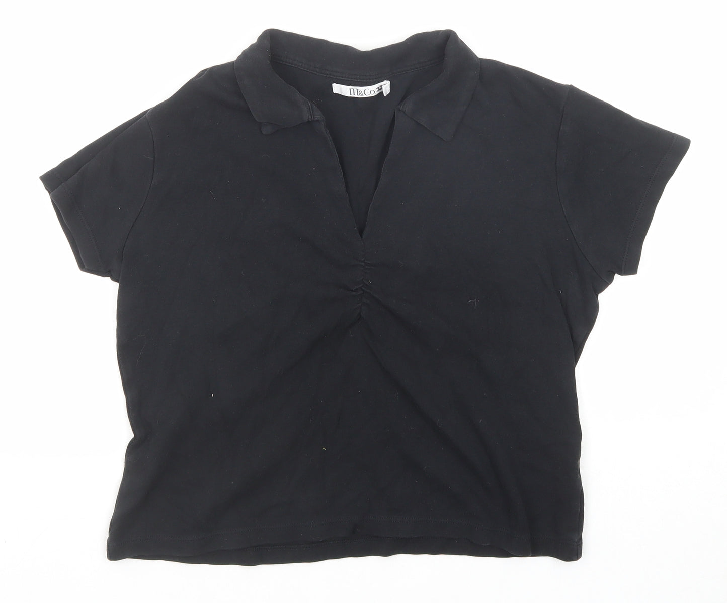M&Co Womens Black Cotton Basic Polo Size M Collared