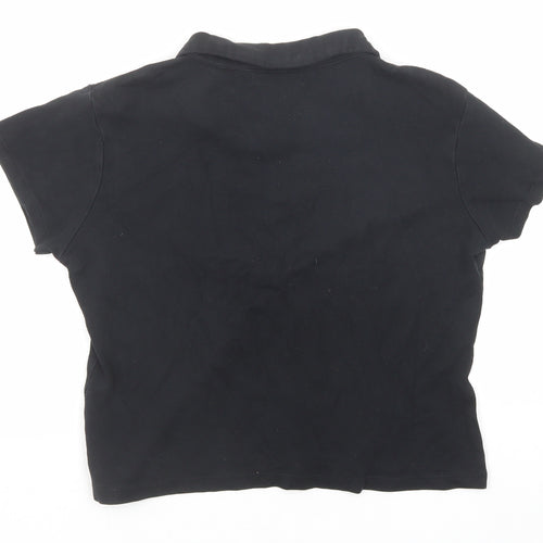 M&Co Womens Black Cotton Basic Polo Size M Collared