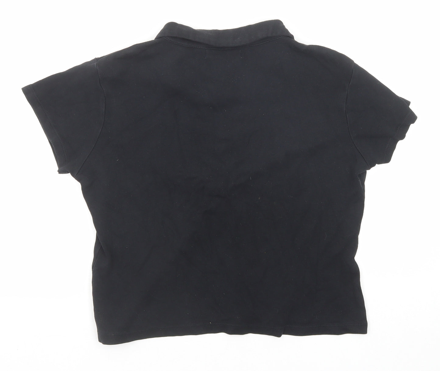 M&Co Womens Black Cotton Basic Polo Size M Collared