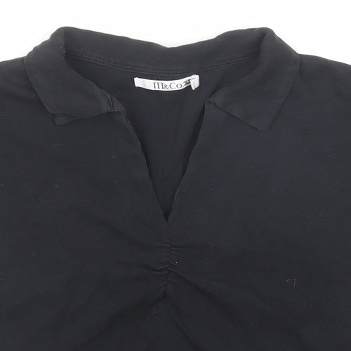 M&Co Womens Black Cotton Basic Polo Size M Collared