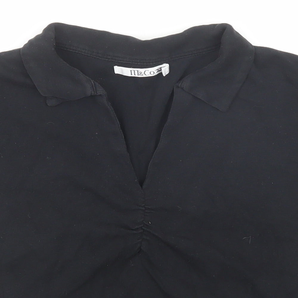 M&Co Womens Black Cotton Basic Polo Size M Collared