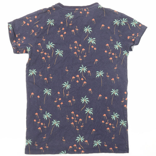 West Coast Boys Blue Geometric Cotton Basic T-Shirt Size 13 Years Round Neck Pullover - Palm Tree