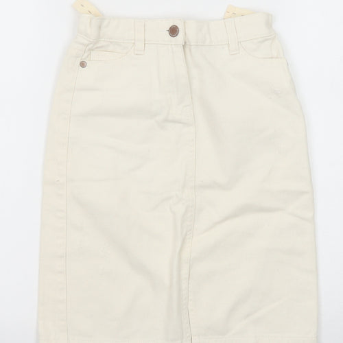 NEXT Girls Ivory Cotton Straight & Pencil Skirt Size 9 Years Regular Zip
