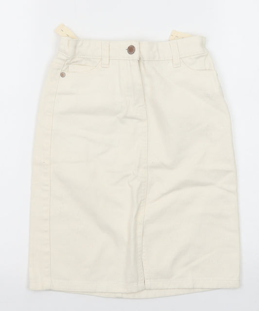 NEXT Girls Ivory Cotton Straight & Pencil Skirt Size 9 Years Regular Zip